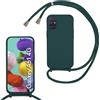 Belzsxy Cover per Samsung Galaxy A51 4G con Cordino, Custodia con Laccio Collana Tracolla Collo Liquido Silicone Antiurto TPU Antiurto AntiGraffio Case,Verde