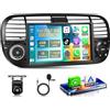 Motorsi 4G+128G Autoradio Per Fiat 500 2007-2014, 7'' 1280P Android 15 Stereo Radio, A-pple Carplay Android Auto GPS Bluetooth 5.0 WiFi FM/RDS 2USB Supporto DAB+ OBD2