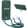 YFSYLL Cover Compatibile con Motorola Moto G42 4G con Cordino,Custodia con Cordino Silicone Cover,Protezione Fotocamera,360°Anello Supporto,Porta Carte,Verde Scuro