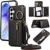 YANJIEER ESONG Cover per Samsung Galaxy A26 5G/A17 Portafoglio Case con Cordino Cinturino e Ring,Custodia A Libro In Pelle Flip Cerniera,Caso per Donna Con Porta Carte,Magnetica,Supporto Nero