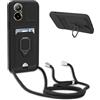 YFSYLL Cover Compatibile con OPPO Realme C67 4G con Cordino,Custodia con Cordino Silicone Cover,Protezione Fotocamera,360°Anello Supporto,Porta Carte,Nero
