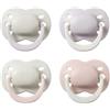 Tommee Tippee Ciuccio neonato Newborn, 0-2 mesi, confezione da 4, tettarella ortodontica, fori di aerazione aggiuntivi, in silicone privo di BPA, prugna chiaro e zucchero filato