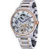 Thomas Earnshaw Uomo 44mm Longitude Dual Time Automatic Skeleton Orologio con cinturino in acciaio inossidabile, doppio fuso orario 12 ore, display sole e luna e rotore decorato