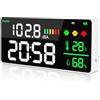 LYCEBELL Misuratore di livello sonoro digitale sospeso intelligente con grande display LCD, temperatura umidità 30-130 dB, rumore decibel metro con rumore di allarme per monitor domestico