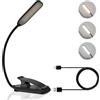LUTW Lampada da lettura a LED, 3 colori adatti agli occhi e luce da lettura con regolazione continua, ricaricabile tramite USB, batteria a lunga durata, braccio flessibile, leggera, per comodino