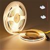 TOPAI Striscia LED COB, 12V Bianco Caldo 3000K PCB Nero, 5 Metri, 480 LED/m, 4000lm CRI>90, Autoadesiva Flessibile e Tagliabile per Cucina, Illuminazione Armadi, Soggiorno, Interna