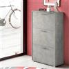 Dmora - Scarpiera Peonia, Mobile multiuso da ingresso con 3 ante a ribalta, Armadietto portascarpe a doppia profondità, 100% Made in Italy, 67x28h112 cm, Cemento