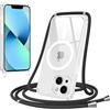 FMPCUON Magnetica Trasparente Cover per iPhone 13 Mini con Cordino, Compatibile con Magsafe,Custodia con Laccio Tracolla Cellulare Girocollo Regolabile Collana