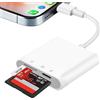 Luonanava Lettore Schede SD per iPhone iPad, Adattatore Scheda SD per iPhone, Adattatore Schede di Memoria Fotografica, SD Card Reader for iPhone 14/13/12/11/X/XS/XR/8/7, Ricarica Simultanea, Plug and Play