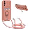 YFSYLL Cover Compatibile con Motorola Moto G22 con Cordino,Custodia con Cordino Silicone Cover,Protezione Fotocamera,360°Anello Supporto,Porta Carte,Pink