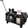 Umelee Trasportino per 2 Gatti/Cani, con 2 Cabine + 4 Ruote + Manico Telescopico, Trasportino Pieghevole per Gatto Grande fino a 20 kg, Ideale per Visite Veterinarie, Viaggi in Auto (Nero)