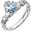 Suplight Anello Claddagh Con Pietra Aperto Argento 925 Cuore Regolabile Donna Con Acquamarina Marzo Fede Matrimonio Sposa