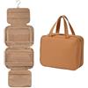 Flaxarne Marrone Beauty Case Impermeabile da Appendere,Donna Uomo Grande Trousse Trucco Pieghevole con Gancio Girevole 360°,Beauty Case da Viaggio,30×22×12cm