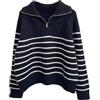 Generic Maglione con zip a quarto da donna autunno inverno caldo a righe maglioni a maglia alla moda pullover con cerniera 1/4 maglioni comodi maglioni con collo a polo elegante casual dolcevita maglieria