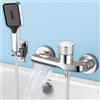 Yowmina Rubinetto Vasca da Bagno Parete a Cascata con Doccetta 3 Funzioni, Tubo 1,5m, Miscelatore Ottone Antiperdite, Attacco G1/2 per Bagno, Cromato per Vasca da Bagno