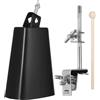 YOFAPA Latin Percussion Campanaccio con supporto, campana in metallo da 15,2 cm con bacchetta e staffa di montaggio regolabile, creatore di rumore con morsetto per batteria, accessori per percussioni