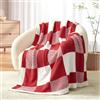 Snuggle Sac Coperta a quadri rossi a quadri, coperta a quadri di bufalo, ultra morbida, calda, in filato di microfibra Lux, per divano, reversibile, comoda, lavorata a maglia, rosso bianco, 127 x