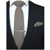 RBOCOTT Cravatta in lana tinta unita e fazzoletto da taschino, set fermacravatta da uomo, Marrone, M