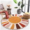 KIMODE Tappeto rotondo retrò per soggiorno, 120 cm, antiscivolo, morbido, lavabile in lavatrice, con pompon, frange, multicolore