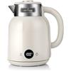 LEHMANN Bollitore Elettrico con Regolazione della Temperatura 40-100°C, 1,5 L, 2200 W, Funzione Mantenimento Caldo, Display LED, Base Girevole 360°, Acciaio Inox, BPA‑free, Beige