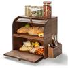 GUUSII HOME Portapane Legno Moderno Vintage Bambù Ermetico Contenitore Pane Grande Capacità Doppia 38x25x36cm Porta Pane da Cucina A Rullo, Pane In Cassetta Mantiene il Pane Fresco Fino a 4 Giorni