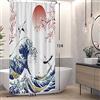 SDOTPMT Tenda da Doccia 90x180cm con Onde Giganti e Fiori di Ciliegio Asiatici - Decorazione Bagno con Pittura di Paesaggio dell'Oca Selvatica