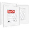 HIMEETIME® 3x Cornice,30x30 cm,Legno Ayous,Bianco,Passepartout 20X20cm,Cornice per foto 30x30 quadratamedie con vetro artificiale infrangibile,Solo esposizione da parete