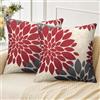Velvhom Copricuscini Divani Rosso e Grigio Fiori Dalia Modello Astratti Autunno Federe Cuscini Divano Quadrati Lino 45x45 Fodere Cuscini per Divano Morbido Soggiorno Camera da Letto Set di 2