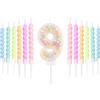 mciskin Set di candele bianche per il 9° compleanno, decorazioni per il 9° compleanno di ragazze e ragazzi, candela numero 9 per torta, 12 candele a spirale pastello arcobaleno per decorazioni per feste per
