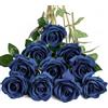 DuHouse 10 rose finte fiori di seta artificiali fiori di rosa finto fiore lunghi steli bouquet per organizzare matrimoni centrotavola festa casa decorazione cucina (Blu navy)