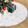 XZXWZX Gonna per albero di Natale, morbida gonna in peluche bianco, diametro 60 cm, fiocchi di neve argentati, decorazione per feste di Natale e Capodanno (spessore extra)