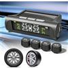 BAIFULAI Sistema di controllo della pressione degli pneumatici TPMS: IPX7 impermeabile sistema di controllo della pressione degli pneumatici con 4 sensori esterni, digitale a energia solare, mini