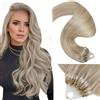 LaaVoo Extension Capelli Veri Microring Leggeri Invisibili 50g | Biondo Sporco con Highlight Biondo Candido, Remy Umani, Uso Quotidiano, 35cm, 50 ciocche Colore 18-613
