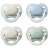 Tommee Tippee Ciuccio neonato Newborn, 0-2 mesi, confezione da 4, tettarella ortodontica, fori di aerazione aggiuntivi, in silicone privo di BPA, tonalità nuvole estive e colori dell'alba