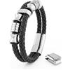 Akitsune Bracciale in pelle Gracilitas | Bracciale magnetico da uomo in acciaio inossidabile da donna, argento - nero 21 cm