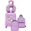 VEVOR Set di Valigie per Bambini da 5 Pezzi, Valigia Rigida con Ruote da 45,7 cm, Zaino e Cuscino a U, a Forma di Unicorno, Regalo di Compleanno per Bambini, Approvato dalle Compagnie Aeree