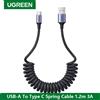 UGREEN Car Spring Pull USB A Tipo C Cavo 3A Dati di ricarica rapida per Apple iPhone 15 Samsung Caricatore per telefono Android intrecciato QC