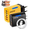 NONE Caricatore da tavolo 5 in 1 GaN USB C Adattatore per telefono a ricarica rapida da 240 W Cavo tipo C 10A per iPhone Samsung Xiaomi Caricatore con spina EU/US/UK