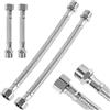 TRLREQ Tubo flessibile 3/8, confezione da 4: tubi rinforzati in acciaio inox 304 (10 cm e 20 cm) con filettatura esterna e filettatura maschio, ideale per rubinetto, lavatrice, soffione doccia, attacchi WC