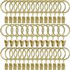 AMZSEVEN Confezione da 40 anelli per tende con clip, clip per tendaggi, anelli per grucce, diametro interno 3,2 cm, adatti fino a 1 asta, colore oro