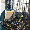 Sutuo Home Tende velate blu, lunghezza 160 cm, 2 pannelli, con stampa in lamina d'oro metallizzata e foglie di vite, decorazione per finestre per la privacy, per cucina e soggiorno, 132 x 160 cm