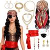 Carreuty Set da 10 Pezzi Costume da Pirata Donna Con Fazzoletto, Cintura in Vita, Bracciali, Maschera per Gli Occhi, Orecchini per Halloween