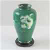 Vaso di fiori giapponese vintage cloisonné design peonia smaltato verde con b...