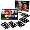 Kangtaixin Face Painting 15 Colori - Pittura per Viso e Corpo con 30 Stampini e 2 Pennelli, Naturale, Sicuro e Facile da Rimuovere, Ideale per Feste, Carnevale e Halloween