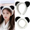 VASANA Set di cerchietti per capelli con orecchie da panda, in pile corallo, elastico, per lavare il viso, maschera da spa, fascia per capelli per la cura della pelle e per ragazze e donne