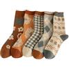 FORJMMP Floral Crew Socks Calze in Lana, 5 Paia-Fiori Arancioni, 4-8 Donna