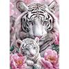 MAXBYE DIY Diamond Painting Kit Completo, 5D Diamond Art Tigre Bianca Gem Punto Croce Set Pittura Diamante fit Adulti Principiante, Fiori Rosa Parete Casa Decorazione Regalo Di Compleanno 30x40 cm