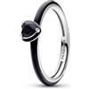 PANDORA ME Anello con cuore in argento 9 con cristallo nero e smalto nero, 62