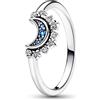 PANDORA Anello Moments con luna brillante, anello in argento Sterling con cristallo blu notte e zirconia cubica trasparente, 58