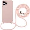 Hadwii Cover con Cordino per iPhone 15 Custodia con Regolabile Collana Necklace Antiurto AntiGraffio Morbido Fodera in Microfibra Case con Laccio Tracolla per iPhone 15, Rosa Chiaro